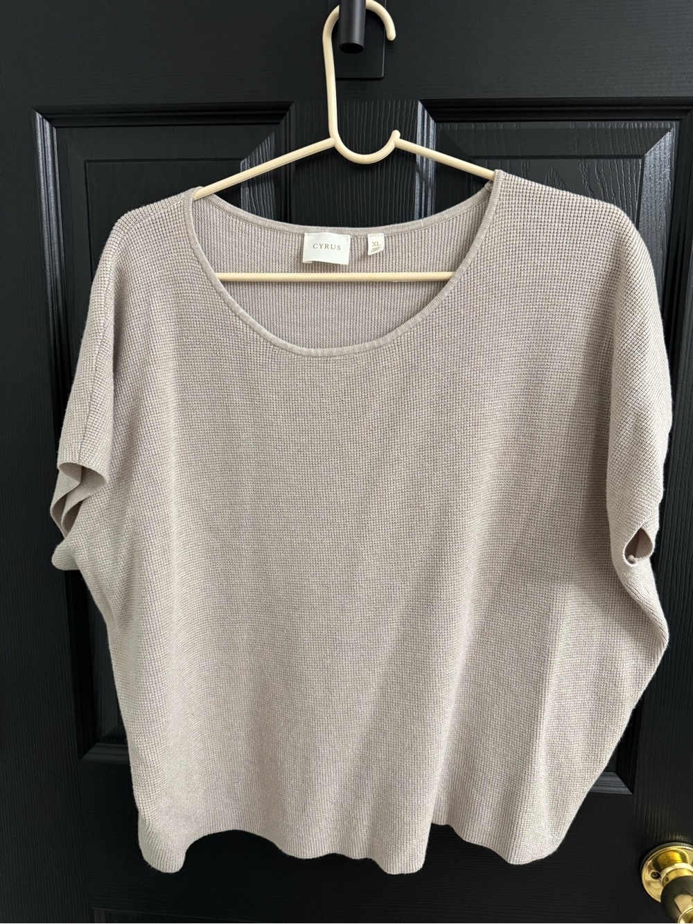 Cyrus Scoop-Neck Short Sleeve Sweater in Taupe